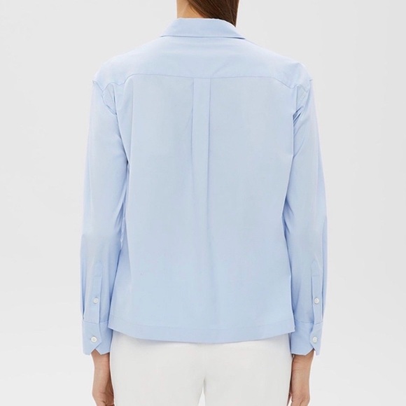 Theory Womens Solid Light Blue Wide Placket Popover Shirt Blouse Cotton Small S - Picture 2 of 13
